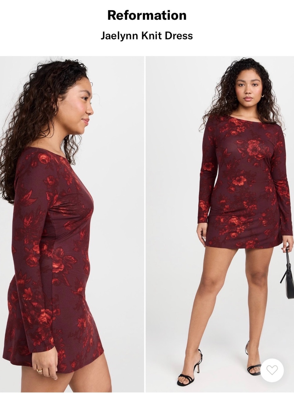 Reformation Jaelynn Knit Dress - Burgundy with Red Floral "Sanguine" size XL NWT